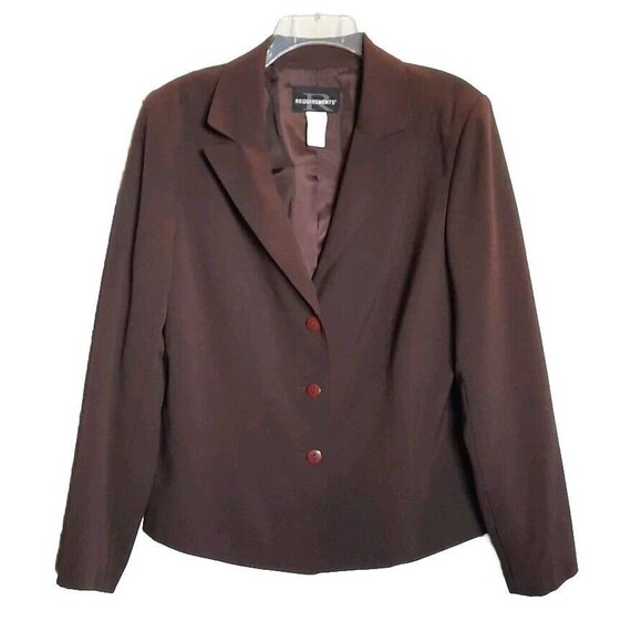 Requirements Brown Long Sleeve 3 Button Lined Blazer Jacket Separate Women Sz 14 - Picture 1 of 3